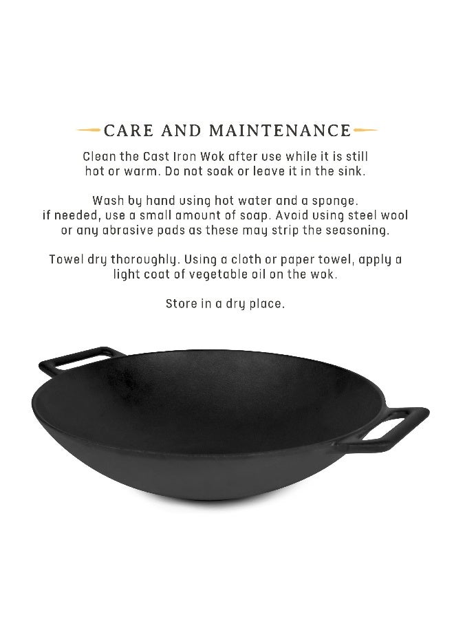 Jim Beam 12'' Pre Seasoned Heavy Duty Construction Cast Iron Grilling Wok, Griddle and Stir Fry Pan - Image 2